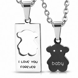 Pendentif pour couple en deux parties ourson noir