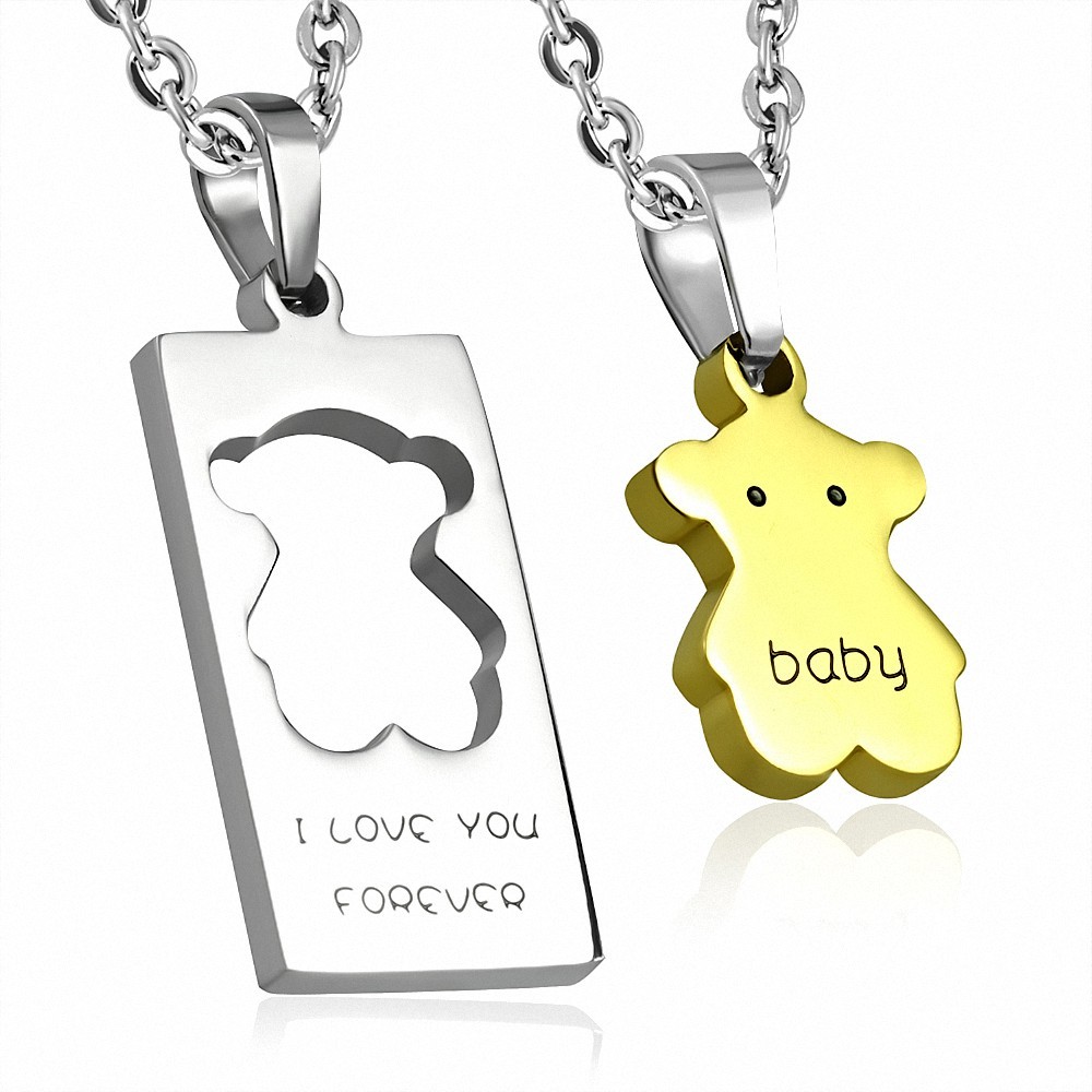 Pendentif pour couple en deux parties ourson doré