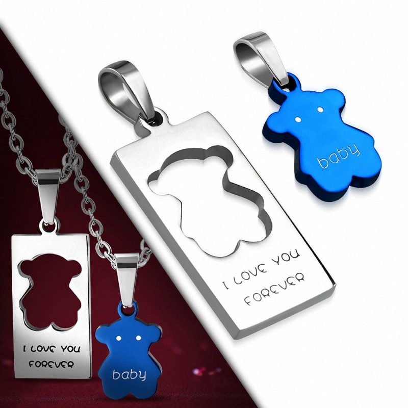 Pendentif pour couple en deux parties ourson bleu