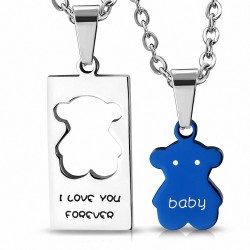 Pendentif pour couple en deux parties ourson bleu