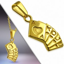 Pendentif suite de cartes à jouer en acier inxodyable doré
