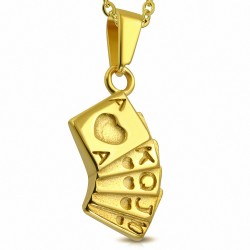 Pendentif suite de cartes à jouer en acier inxodyable doré