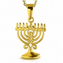 Pendentif chandelier menorah en acier inoxydable doré