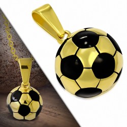 Pendentif homme ballon de foot en acier doré et émail noir