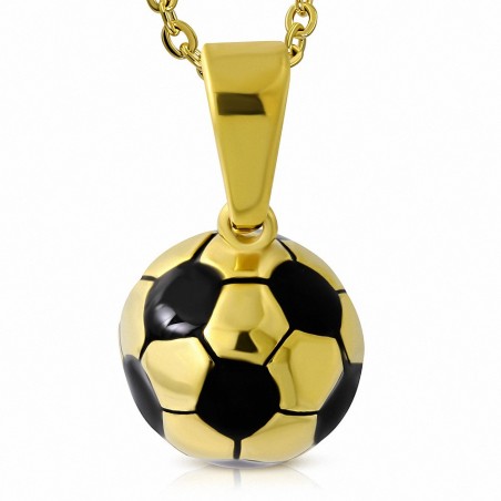 Pendentif homme ballon de foot en acier doré et émail noir