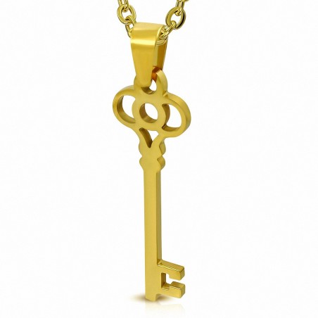 Pendentif en acier inoxydable doré clef passe partout