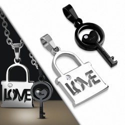 Pendentif couple en deux parties cadenas love et clef noire