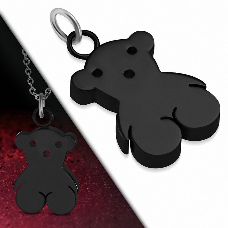 Pendentif ourson teddy bear en acier couleur noire