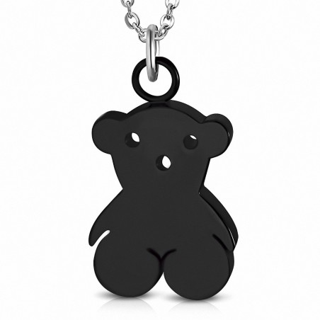 Pendentif ourson teddy bear en acier couleur noire
