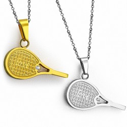 Pendentif couple deux parties raquettes de tennis argenté doré