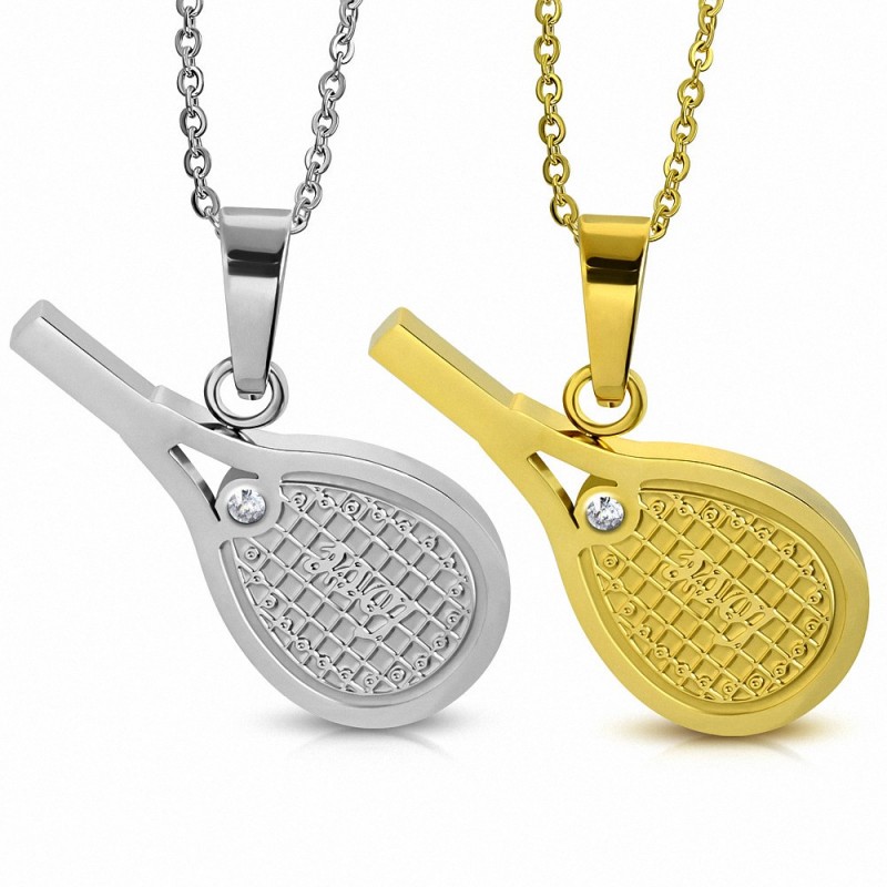 Pendentif Raquette De Tennis En Argent 925 - Bijou Sportif Avec Cristaux Scintillants