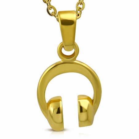 Pendentif homme casque de musique en acier inoxydable doré