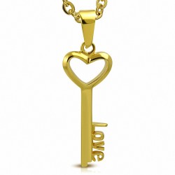 Pendentif clef LOVE en acier inoxydable doré