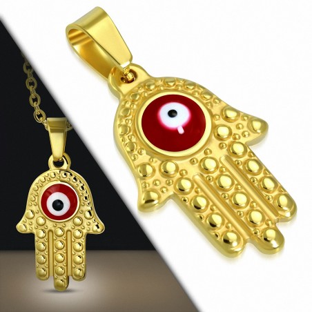 Pendentif en acier doré main de fatma mauvais il rouge