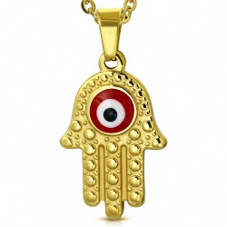 Pendentif en acier doré main de fatma mauvais il rouge