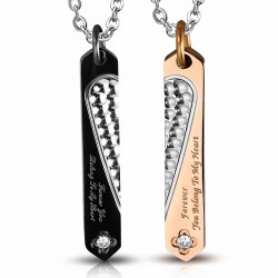 Pendentif pour couple deux parties cœur noir et or rose