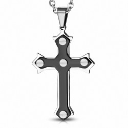 Pendentif double croix argenté et noire avec vis