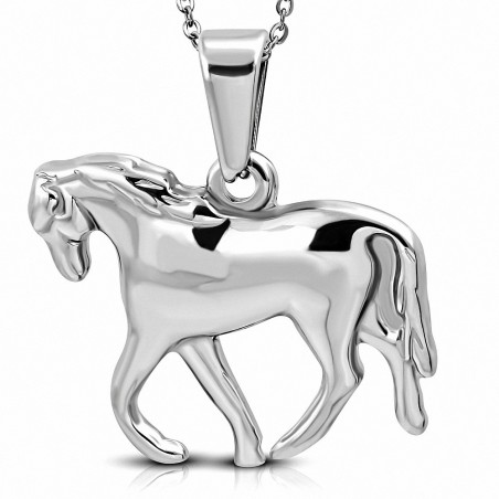 Pendentif cheval en marche en acier inoxydable