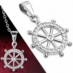 Pendentif en acier inoxydable roue de navire en acier avec strass