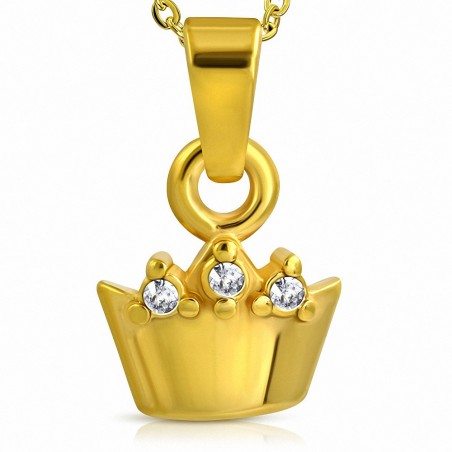 Pendentif en acier doré petite couronne de princesse strass