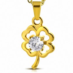 Pendentif trèfle à quatre feuilles strass en acier doré