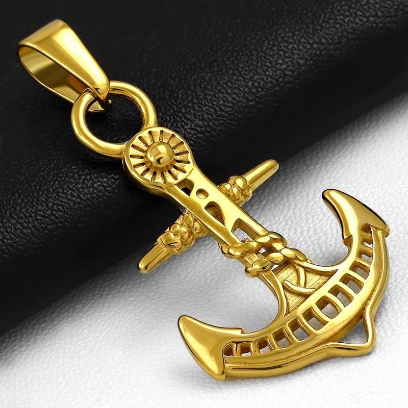 Pendentif en acier inoxydable doré ancre de bateau