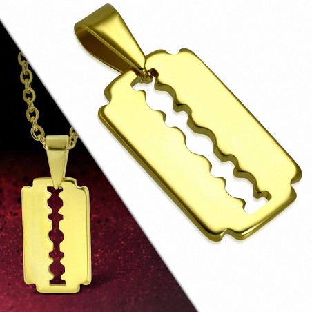 Pendentif homme en acier inoxydable doré lame de rasoir