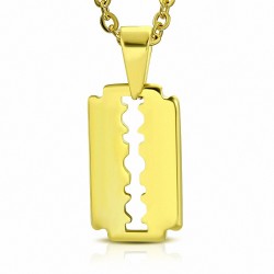 Pendentif homme en acier inoxydable doré lame de rasoir