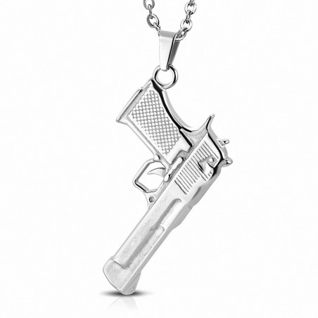 Pendentif homme biker en acier inoxydable revolver