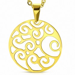 Pendentif cercle en acier doré avec motif filigrane