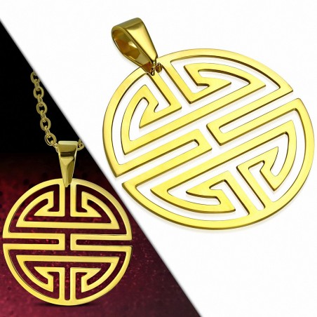 Pendentif cercle en acier doré avec motif labyrinthe