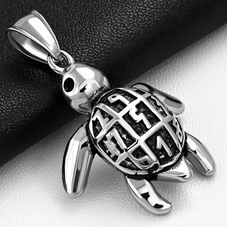 Pendentif style biker en acier inoxydable tortue