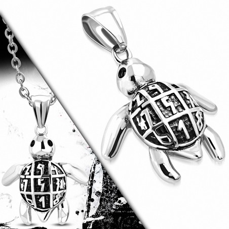 Pendentif style biker en acier inoxydable tortue