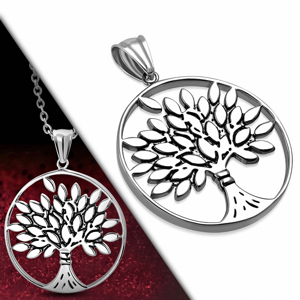 Pendentif cercle arbre de la Bodhi en acier inoxydable