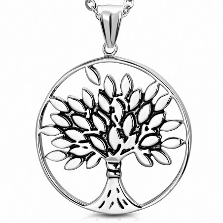 Pendentif cercle arbre de la Bodhi en acier inoxydable