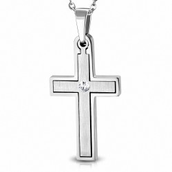 Pendentif croix latine en acier inoxydable avec strass