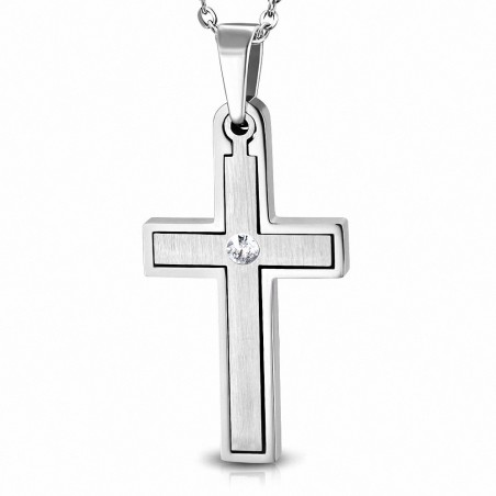 Pendentif croix latine en acier inoxydable avec strass