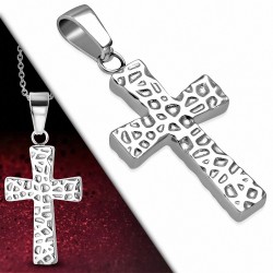 Pendentif croix latine en acier inoxydable apparence pierre