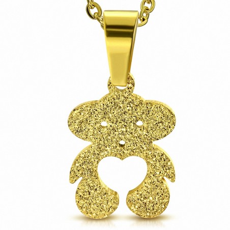 Pendentif ourson en acier inoxydable doré aspect sablé