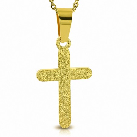 Pendentif croix latine en acier inoxydable avec finition sablée