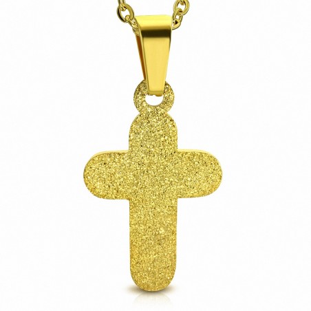 Pendentif croix latine en acier inoxydable avec aspect sablé