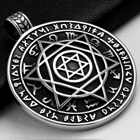 Pendentif homme biker cercle astrologique étoile de David