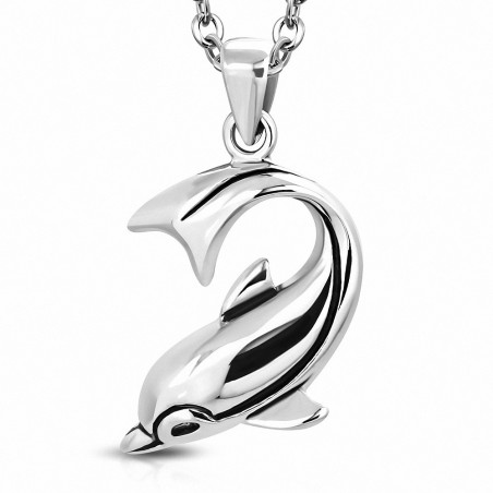 Pendentif style biker dauphin en acier inoxydable