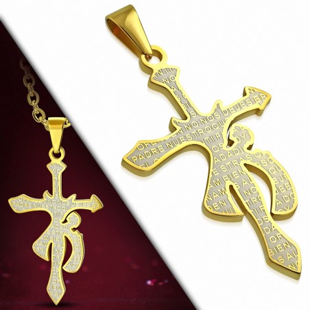 Pendentif signe astrologique verseau en acier doré avec prières