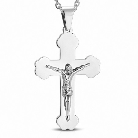 Pendentif croix religieuse avec crucifix en acier inoxydable