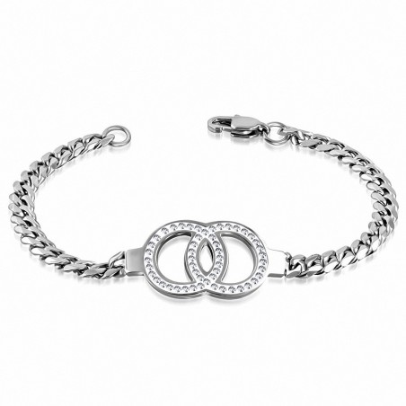 Bracelet en acier inoxydable cercles entrelacés avec strass longueur 20 cm