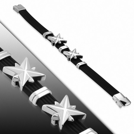 Bracelet en caoutchouc noir avec étoiles brillantes en acier