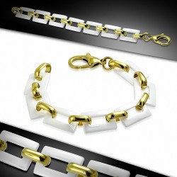 Bracelet rectangles en céramique blanche avec liens en acier doré
