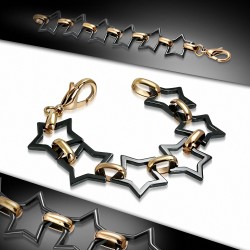 Bracelet étoiles en céramique noire avec liens en acier inoxydable doré