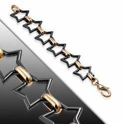 Bracelet étoiles en céramique noire avec liens en acier inoxydable doré